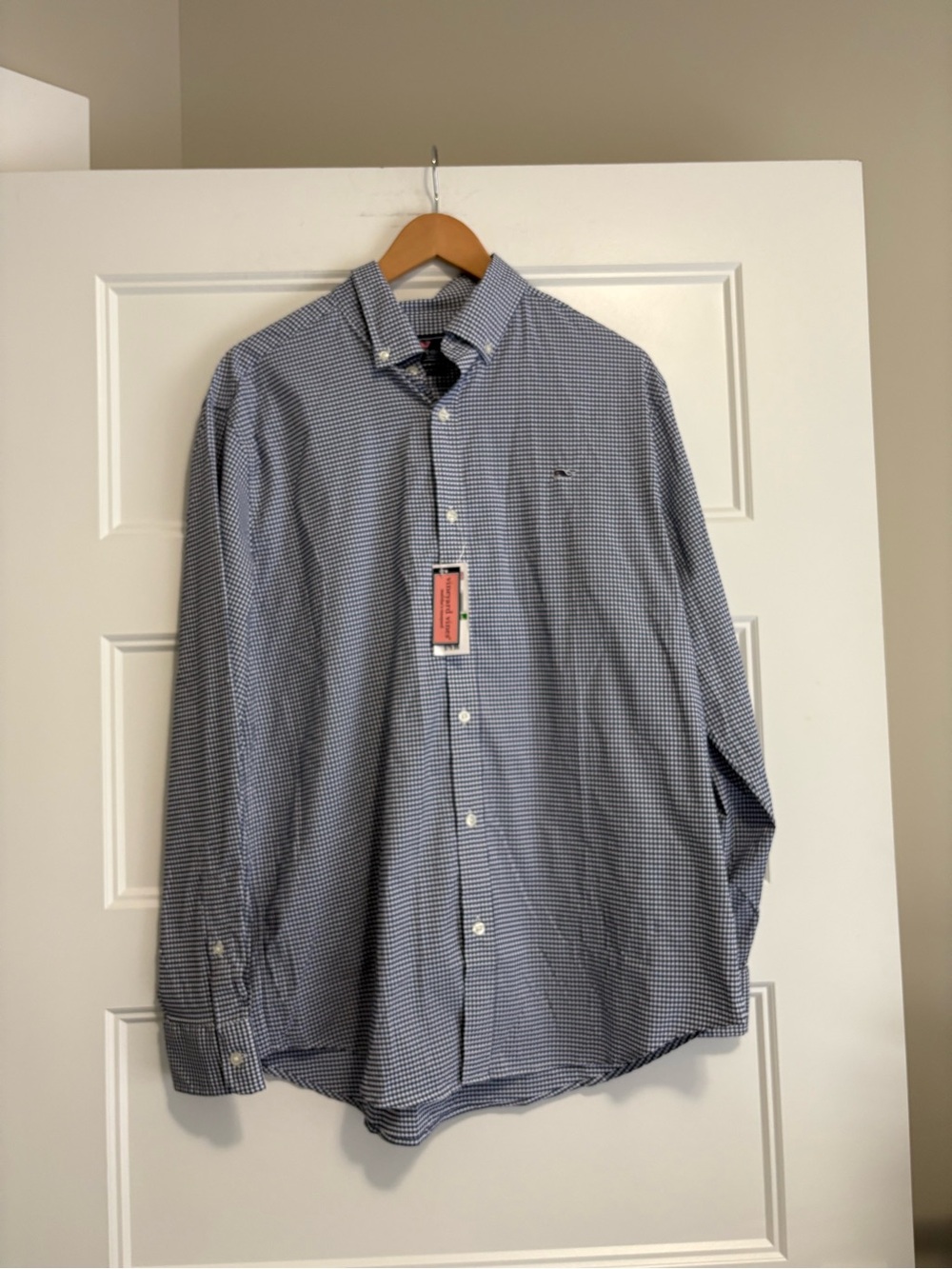 Vineyard Vines Blue Micro-Check Gingham Shirt Sz Large Nwt